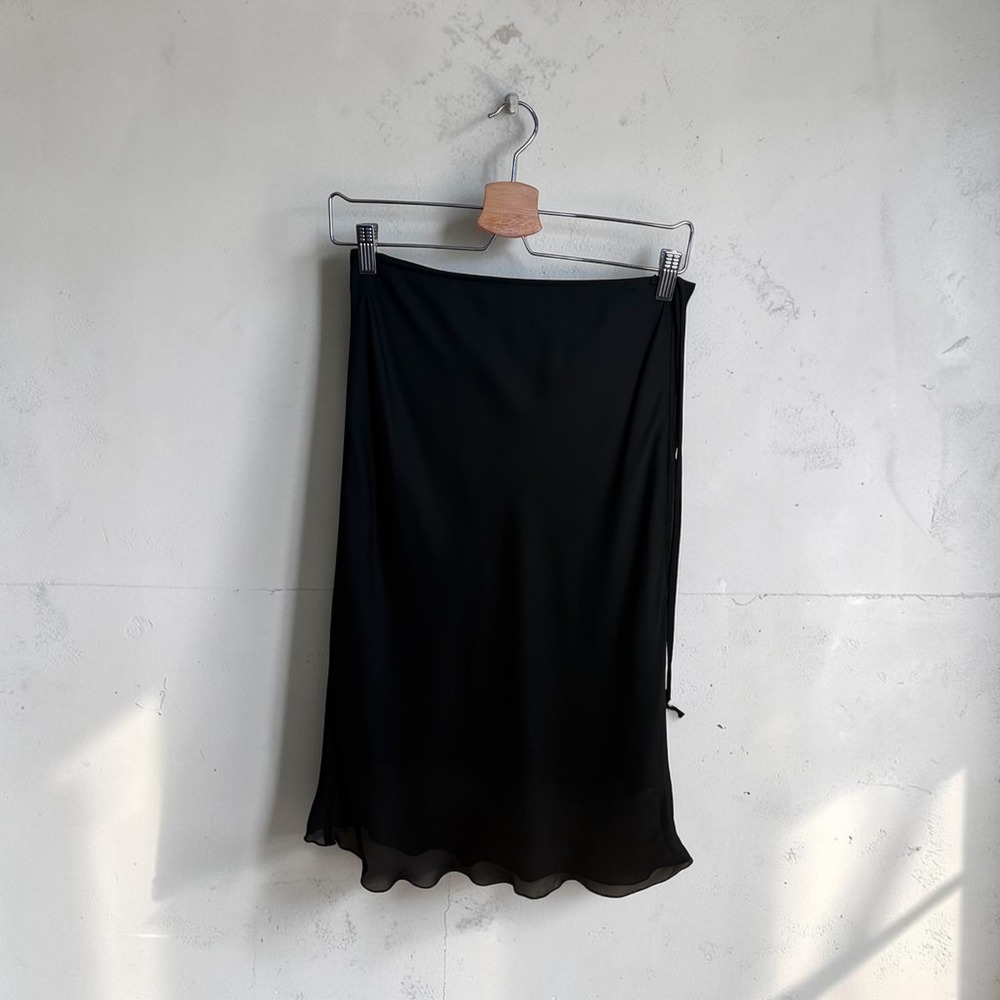 Byer California Skirt Womens M Black Midi Side Tie Lettuce Edge Made in USA